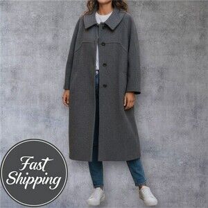 Womans Vintage Wool Blend Duster Overcoat L/XL Gray Reglan Made in USA